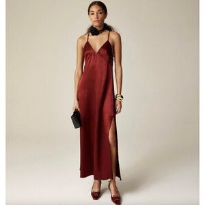 J. Crew Cross-back dress in textured satin Burgundy Red Size 4 NWT CG295